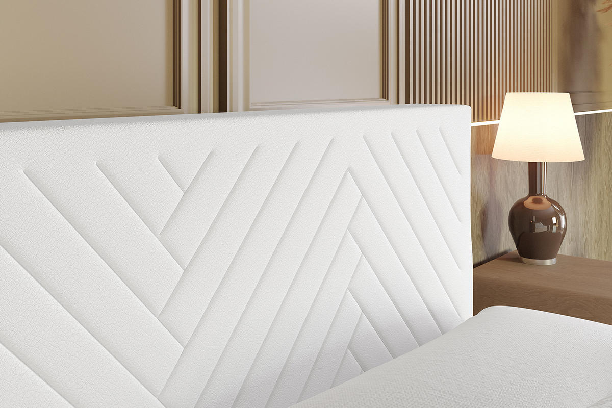 BOXSPRINGBETT mit Matratze und Lattenrost - VEXA-Z KING-160x200 - Weiß Kunstleder - Weiß, Holzwerkstoff (160/200cm) - ALTDECOR