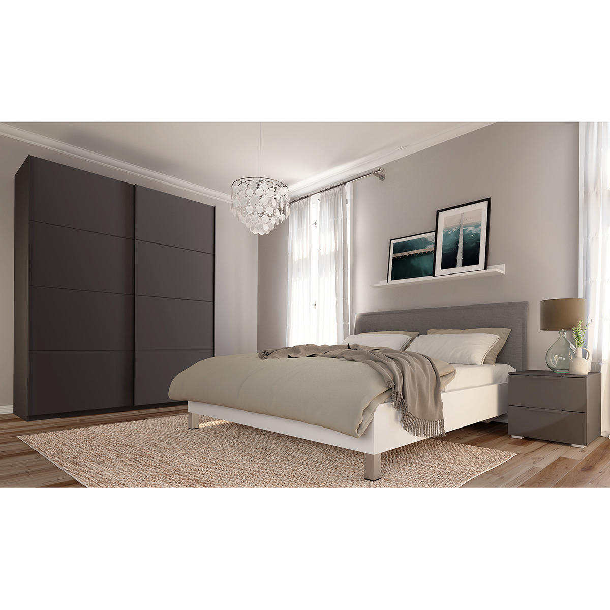 SCHWEBETÜRENSCHRANK - Graphitfarben, Holzwerkstoff (181/222/69cm) - home24