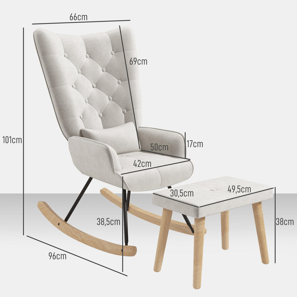SCHAUKELSESSEL mit Hocker - Weiß, Kunststoff (96/101/66cm) - HOMCOM