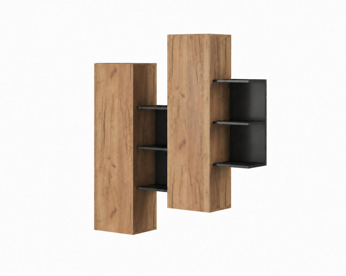 WOHNWAND Panzo 4-teilig Craft Eiche / Anthrazit - Grifflos - Eichefarben/Anthrazit, Holzwerkstoff (260/171/44cm) - Ravio