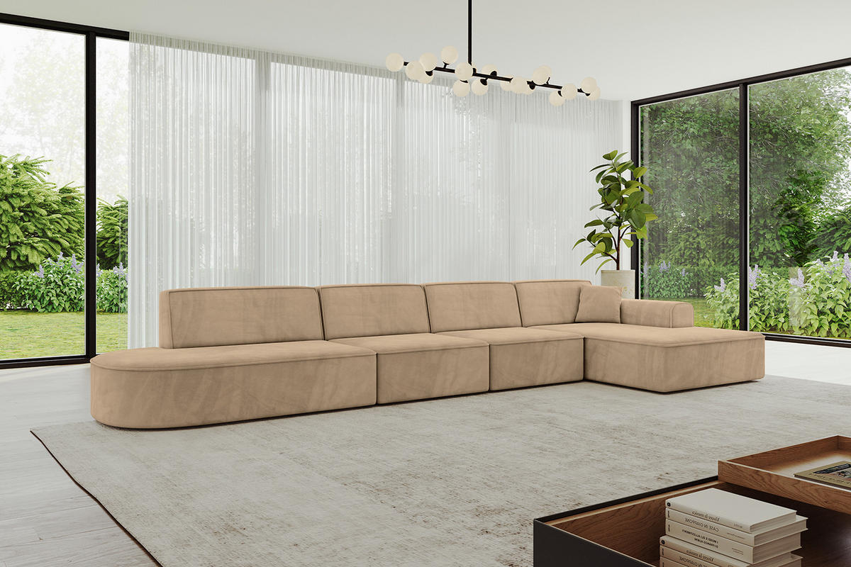 ECKSOFA Ottomane Rechts IREA-L3-v3 - 413x171x79 cm Beige - Beige, Holzwerkstoff/Textil (171/413cm) - ALTDECOR