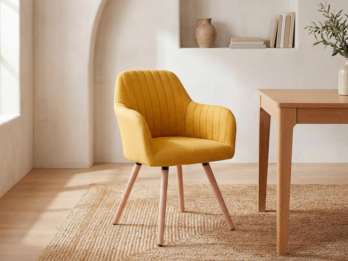 STUHL - 56 cm x 58 cm - Stoff - Senffarben - ELEANA - Dunkelgelb, Textil (56/85/58cm) - Vente-Unique
