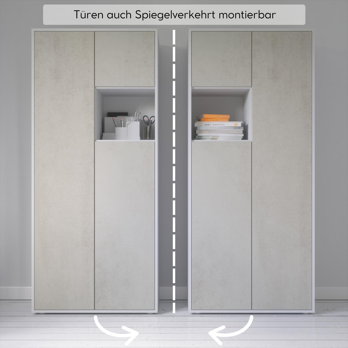 AKTENSCHRANK Amira T10 Beton Oxid 180/80/40 cm - Hellgrau, Holzwerkstoff (80/180/40cm) - SIMPLYFURN