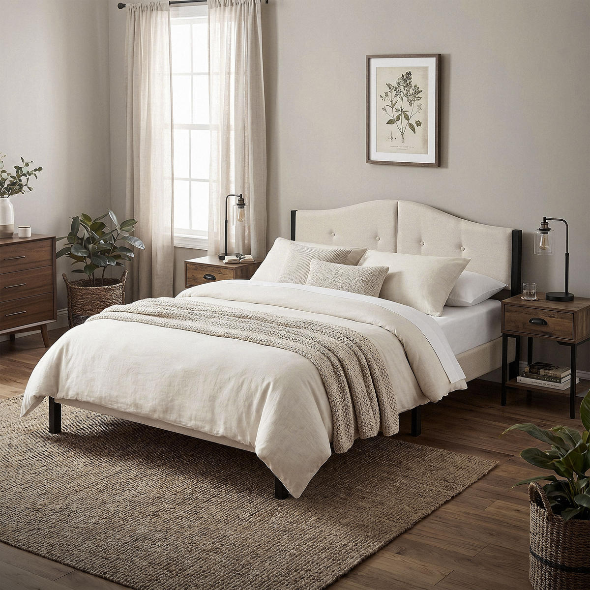 ČALOUNĚNÁ POSTEL 140x200 cm béžová s roštem a lněnou látkou - béžová, kompozitní dřevo/textil (140/200cm) - ML-DESIGN