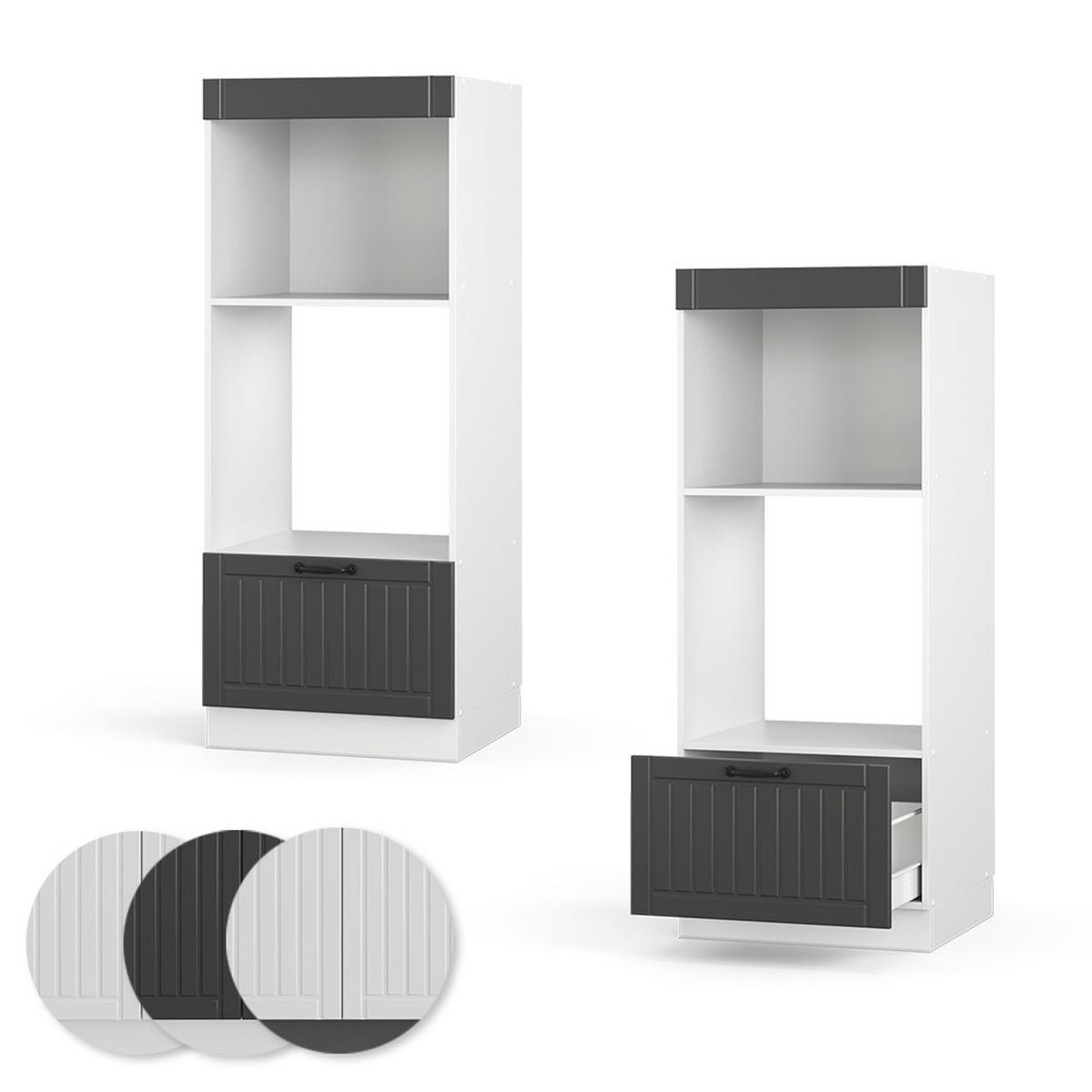 MIKROWELLENSCHRANK Fame-Line Anthrazit Landhaus 60 cm offen - Anthrazit/Weiß, Holzwerkstoff (60/153.6/58.1cm) - Vicco