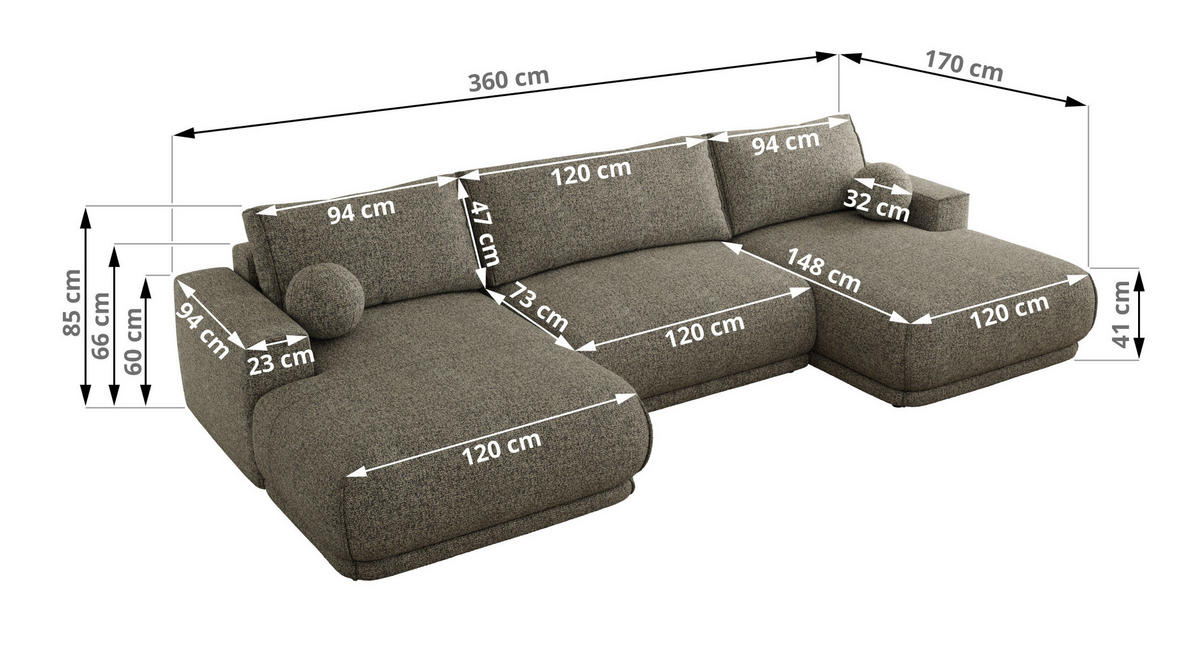 SEDACIA SÚPRAVA RINA U Sivá Štruktúra - čierna/sivá, textil/plast (360/85/170cm) - MKS