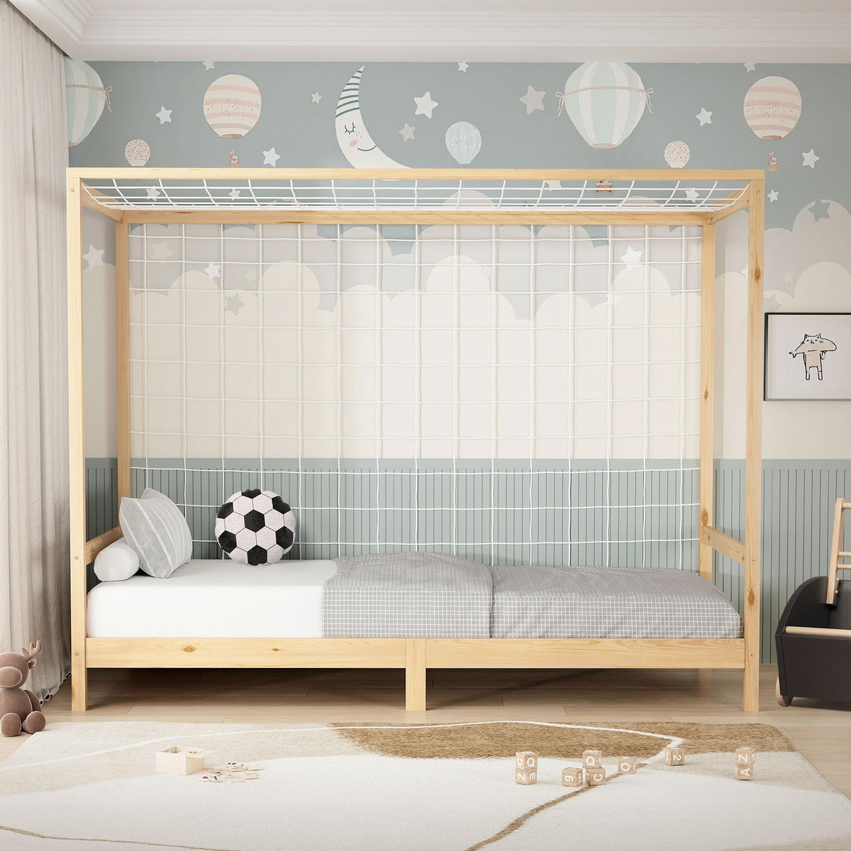 KINDERBETT Fußballtor 90x200 cm Natur - Hellbraun, Holz (90/200cm) - ML-DESIGN