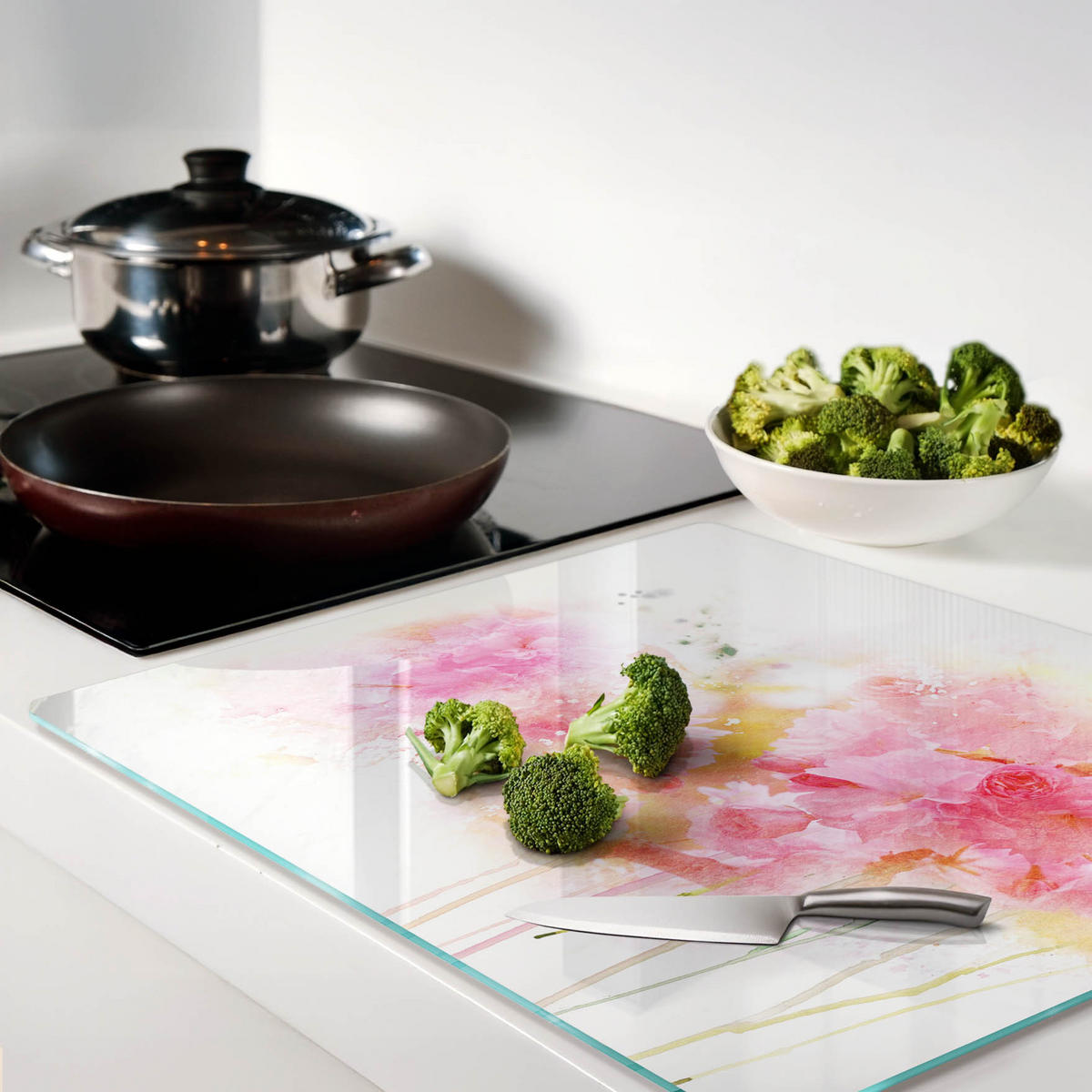 GLASPLATTE 60x52 cm Blumen - Gelb/Schwarz, Glas (60/0.4/52cm) - TULUP