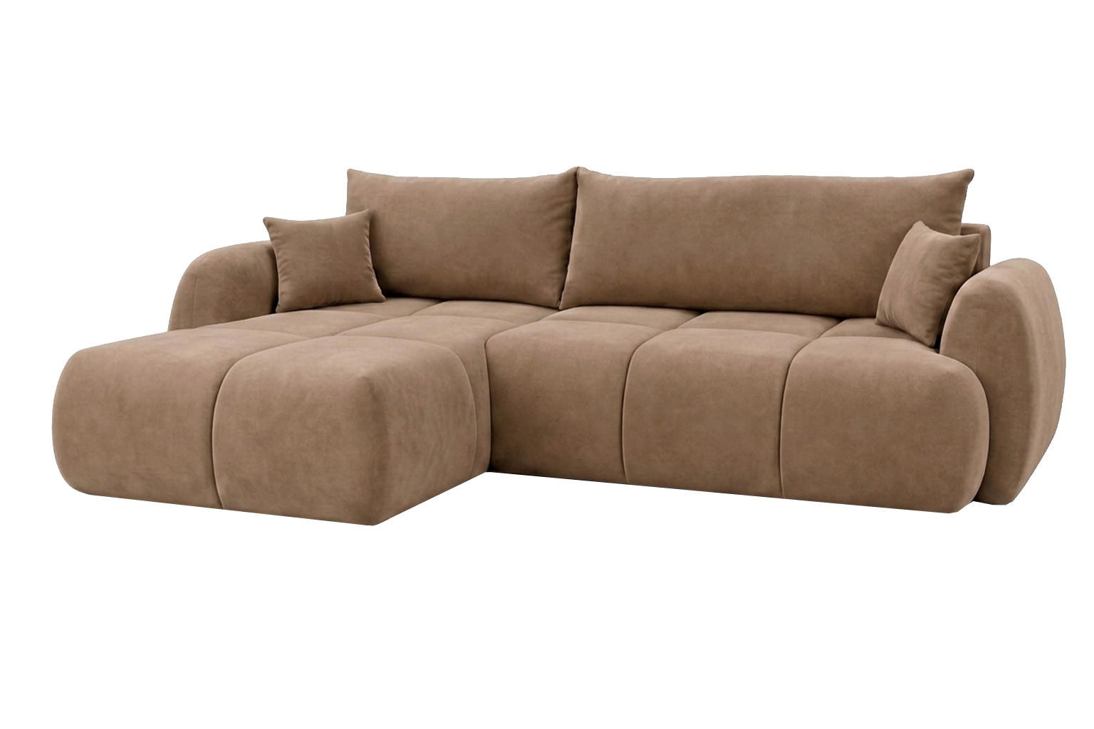 ECKSOFA Mit Schlaffunktion Und Bettkasten, Veloursstoff Bluvel, Latte, Links, COCO - Hellbraun, Holz (275/180cm) - Kaiser Möbel