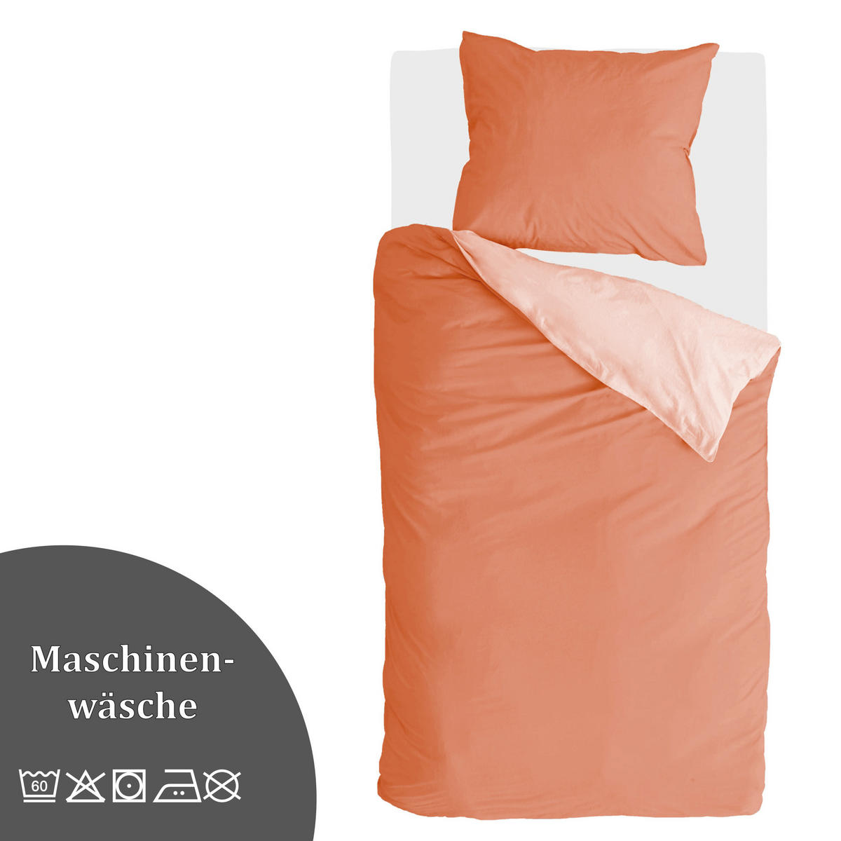 BETTWÄSCHE Byrklund 2-teilig 135x200/80x80cm Side Way Terracotta/White - Terracotta, Naturmaterialien (135/200cm)