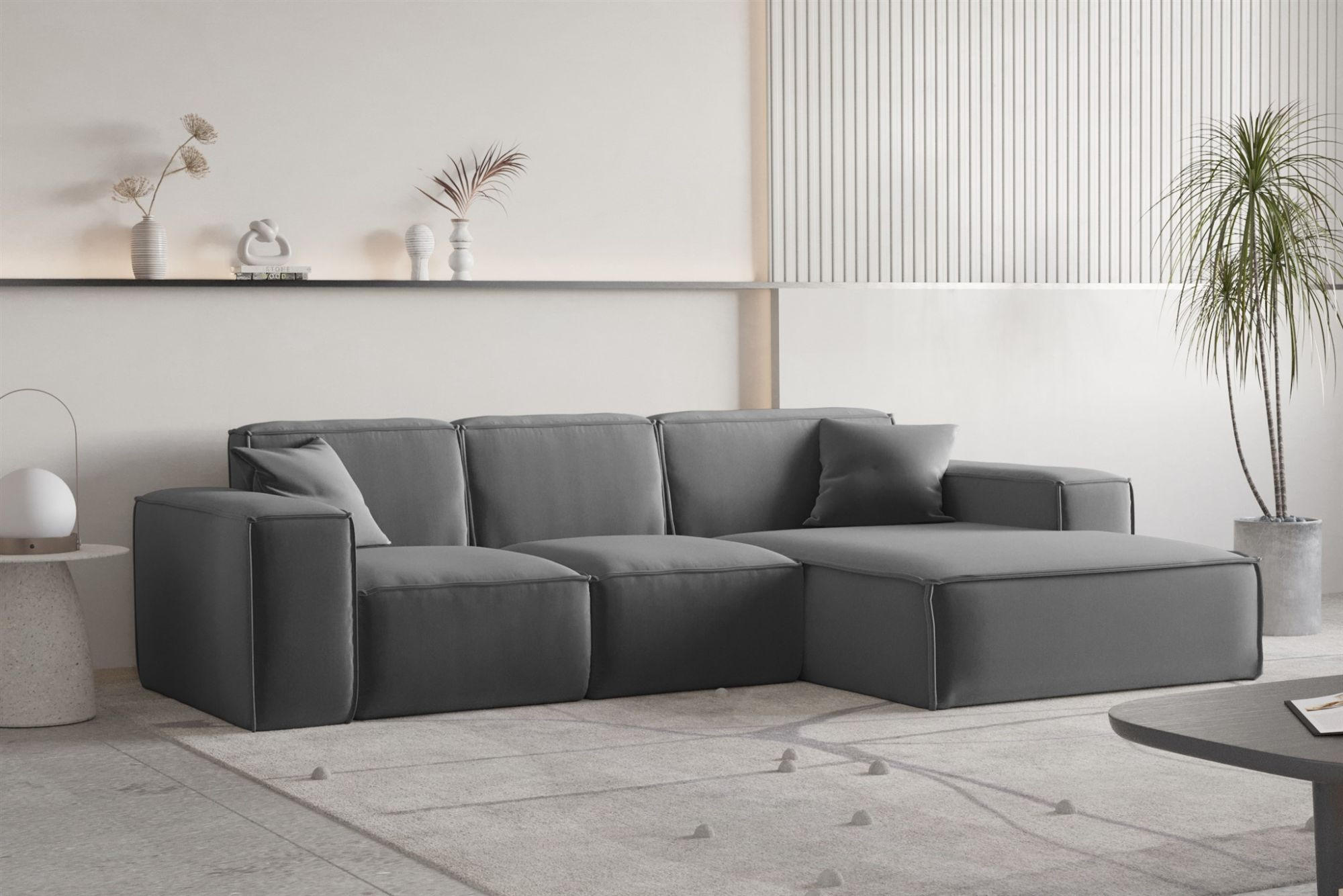 ECKSOFA Ottom Celes Premium Opera Velvet - Dunkelgrau, Holzwerkstoff/Textil (266/165cm) - Fun Möbel