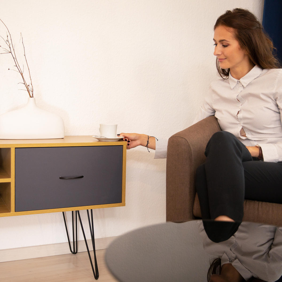 SIDEBOARD - Hellbraun, Holzwerkstoff/Metall (100/62/38cm) - Relaxdays
