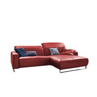 ECKSOFA MIT SITZTIEFENVERSTELLUNG YORK Hochglanz Rot Leder - Silberfarben/Kirschrot, Leder (284/180cm) - KAWOLA