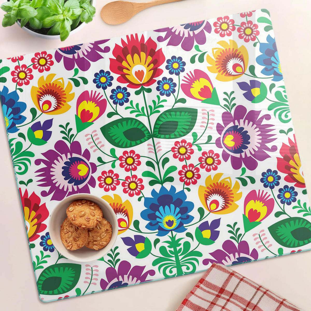GLASPLATTE 60x52 cm Ethnisches Muster - Multicolor, Glas (60/0.4/52cm) - TULUP