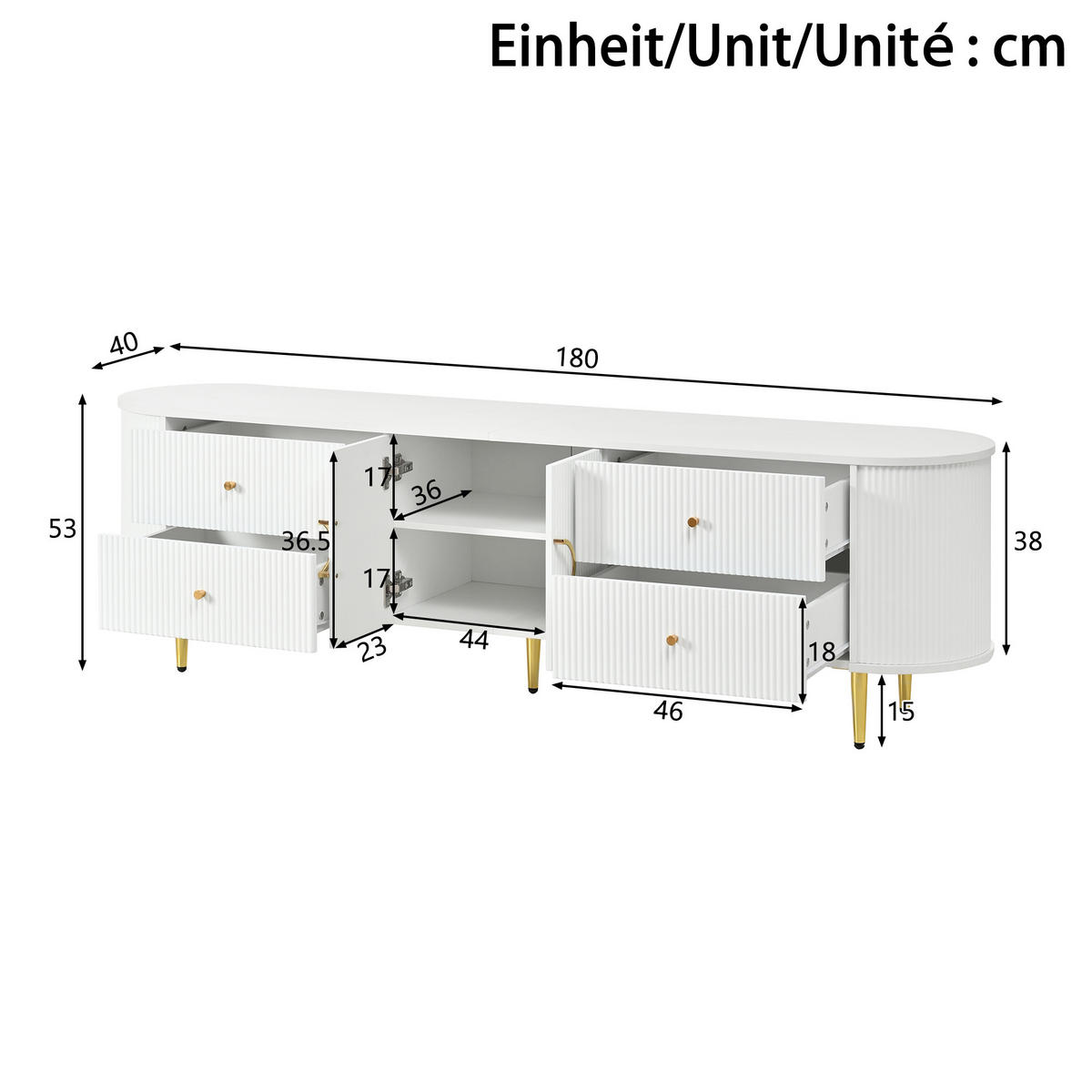 TV-SCHRANK Lowboard Wellenoptik MDF Kabeldurchlass Modern - Weiß, Holzwerkstoff (180/53/40cm) - FLIEKS