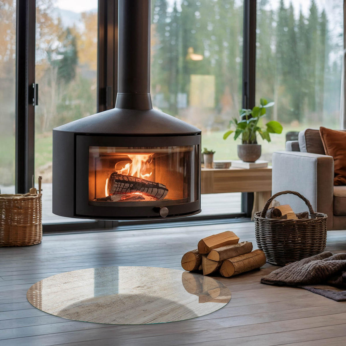 GLASPLATTE für Kamin Ø 80 cm - Beige, Glas (80/80/0.4cm) - TULUP