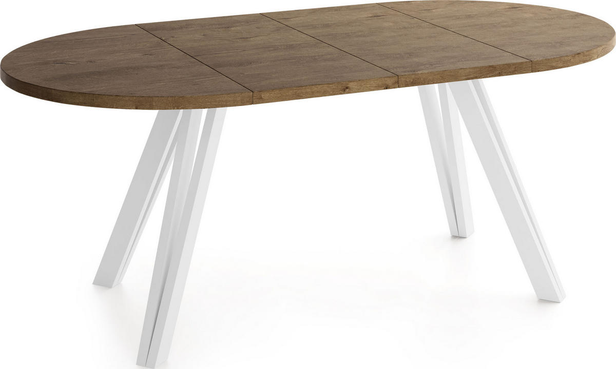 ESSTISCH Ravero runder ausziehbarer, Eiche Braun Rustikal 100-180/100/77 cm - Alteiche/Weiß, Holz/Holzwerkstoff (100/100/77cm) - WFL GROUP