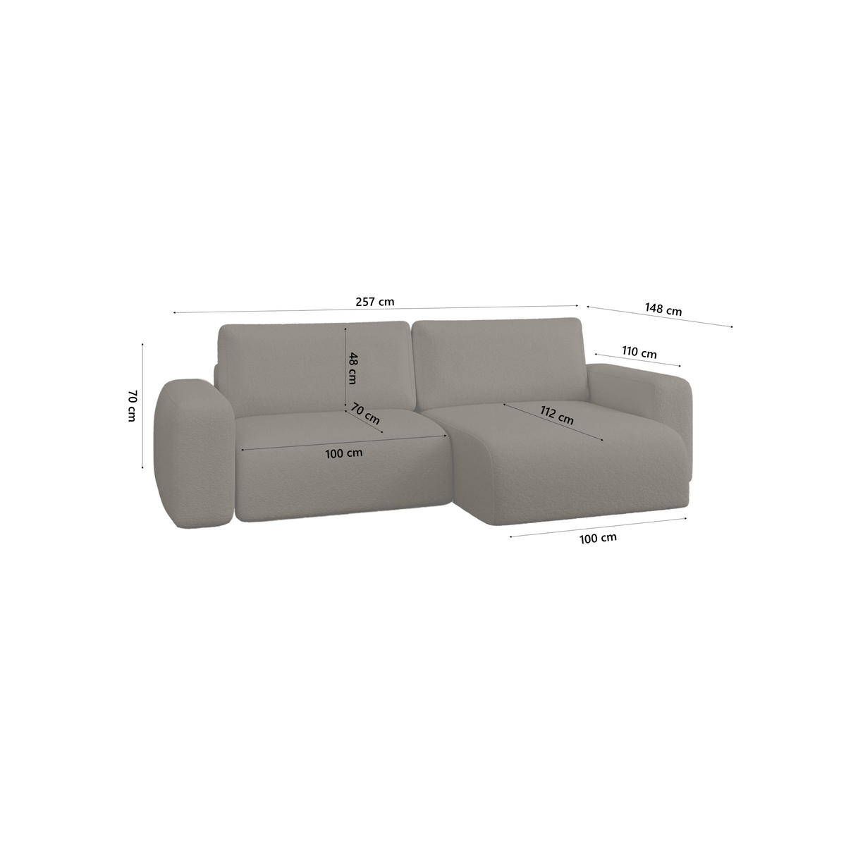 ECKSOFA TALW L MINI mit Schlaffunktion, Dunkelbraun - Dunkelbraun, Textil (257/148cm) - Fedve