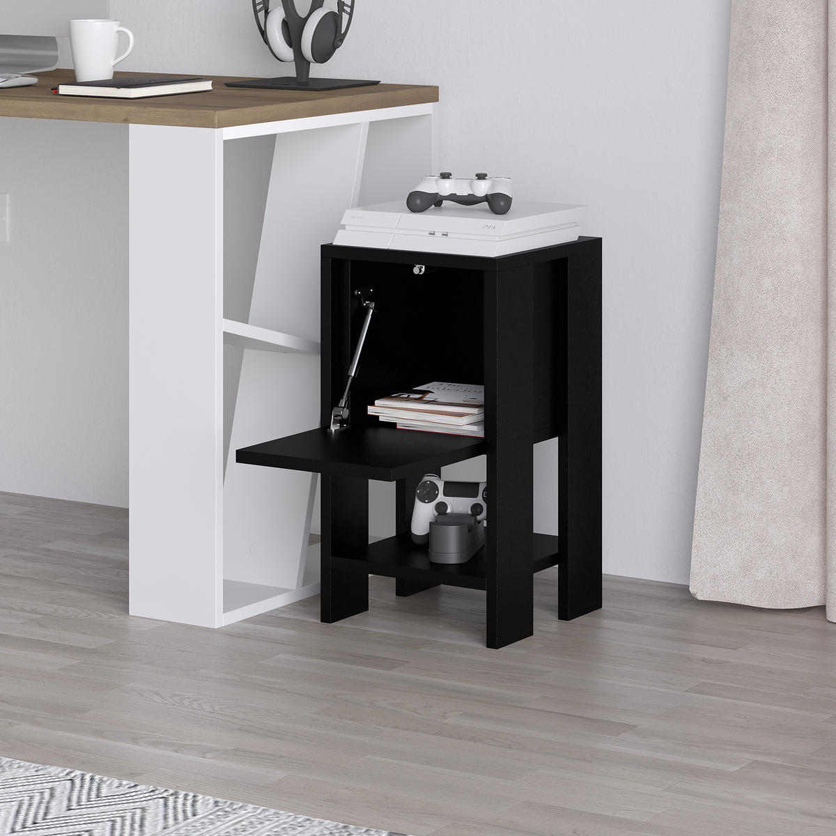 NACHTTISCH Ema Schwarz Bute 30/30/55 cm - Schwarz, Holzwerkstoff (30/55/30cm) - Decortie