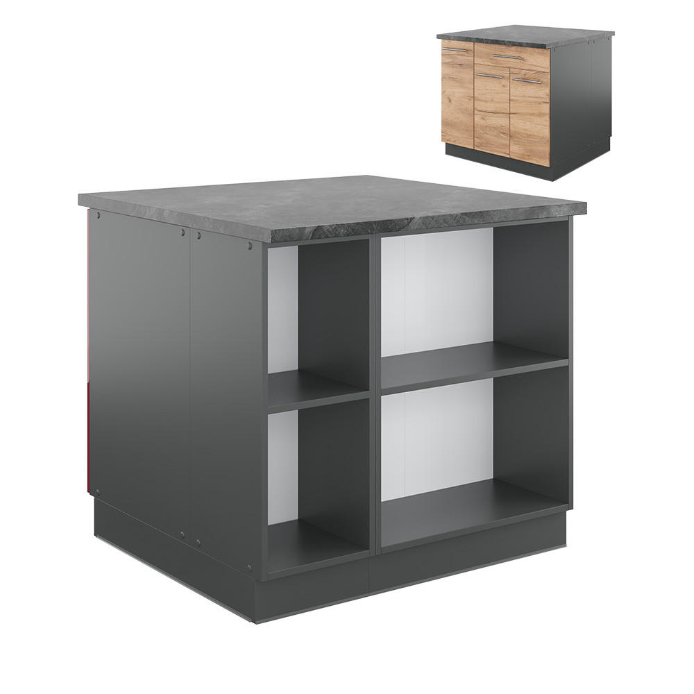 KÜCHENINSEL Fame-Line Goldkraft Eiche/Anthrazit 90 cm mit Schublade ohne AP - Honigeiche/Anthrazit, Holzwerkstoff (90/82/60cm) - Vicco