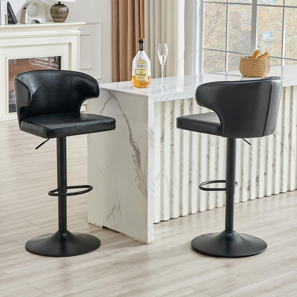 BARHOCKER 2er-Set mit Lehne, höhenverstellbar, drehbar, Black - Schwarz, Metall (45/110/49.71cm) - Meubliv
