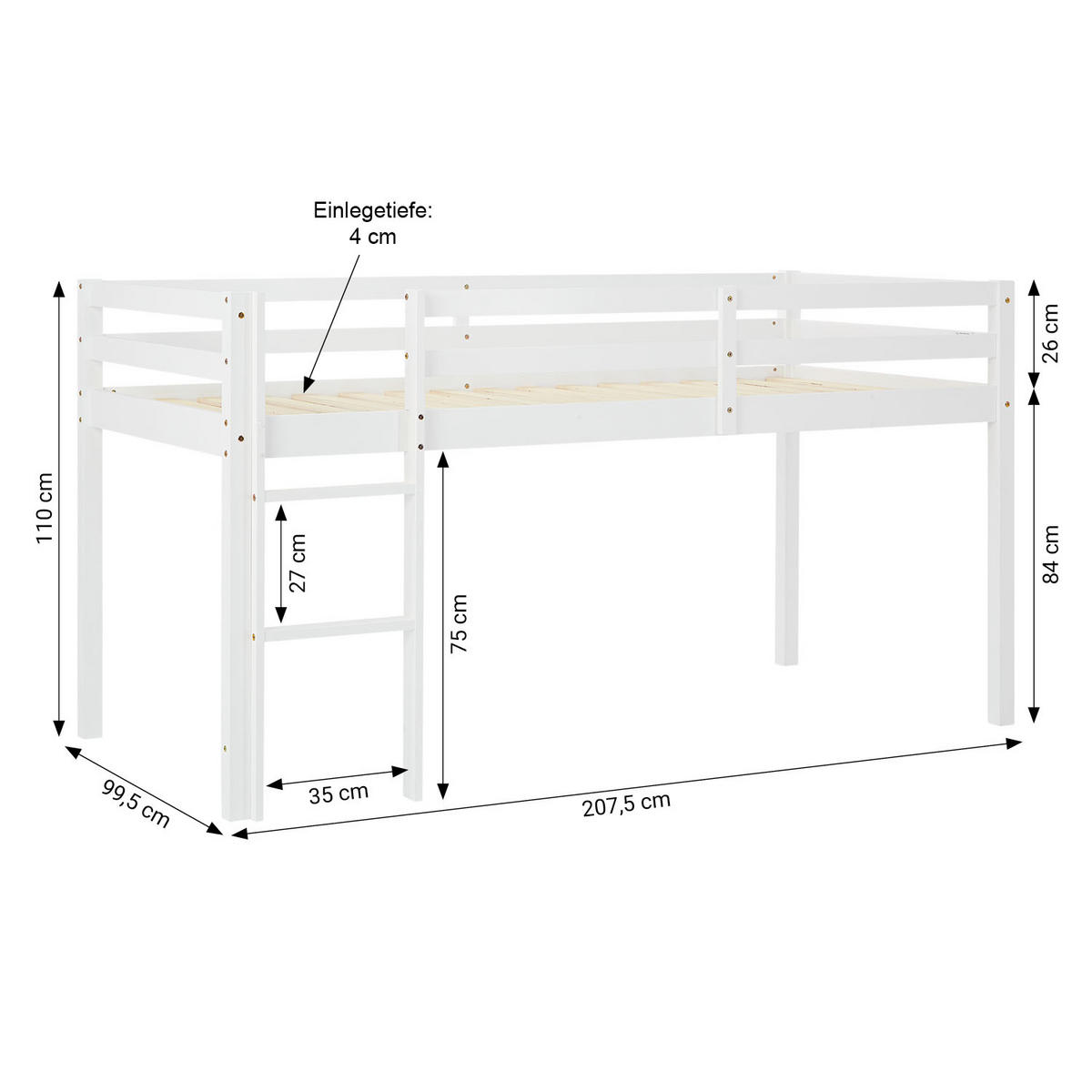 HOCHBETT mit Lattenrost 90/200 cm Weiß - Weiß, Holz (90/200cm) - Homestyle4u