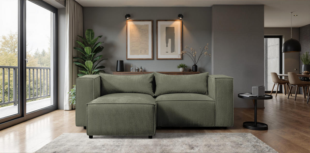 ECKSOFA L-Form Modulo, stoff Lincoln, Olive, Links - Olivgrün, Holz (210/185cm) - Kaiser Möbel