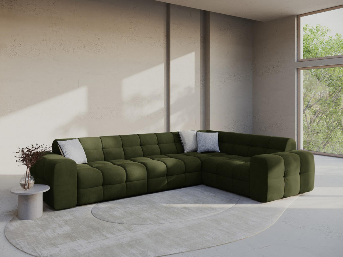 ECKSOFA rechts Kendal aus Samt armeegrün 6 Sitzplätze - Olivgrün, Textil (231/332cm) - Micadoni