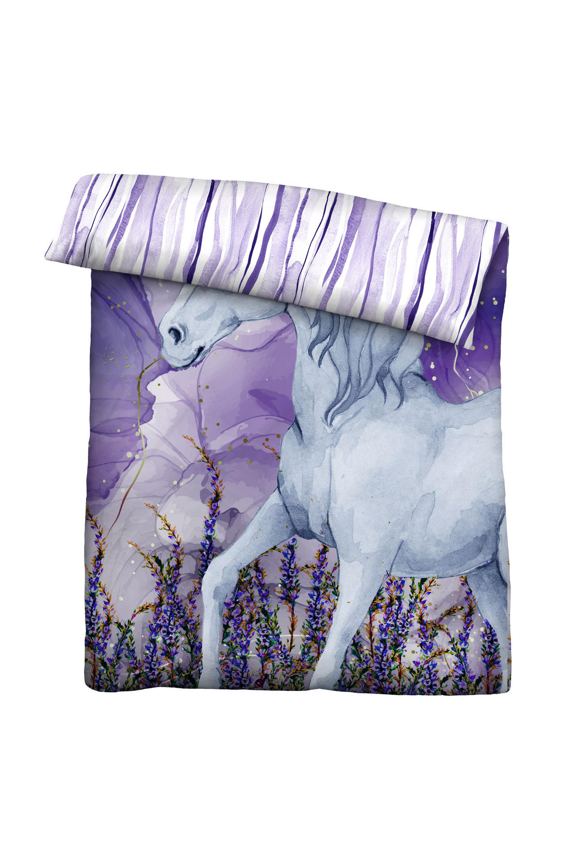 BETTWÄSCHE-GARNITUR Renforcé Einhorn violett, 135x200 cm + 80x80 cm - Violett, Textil (135/200cm) - Castell