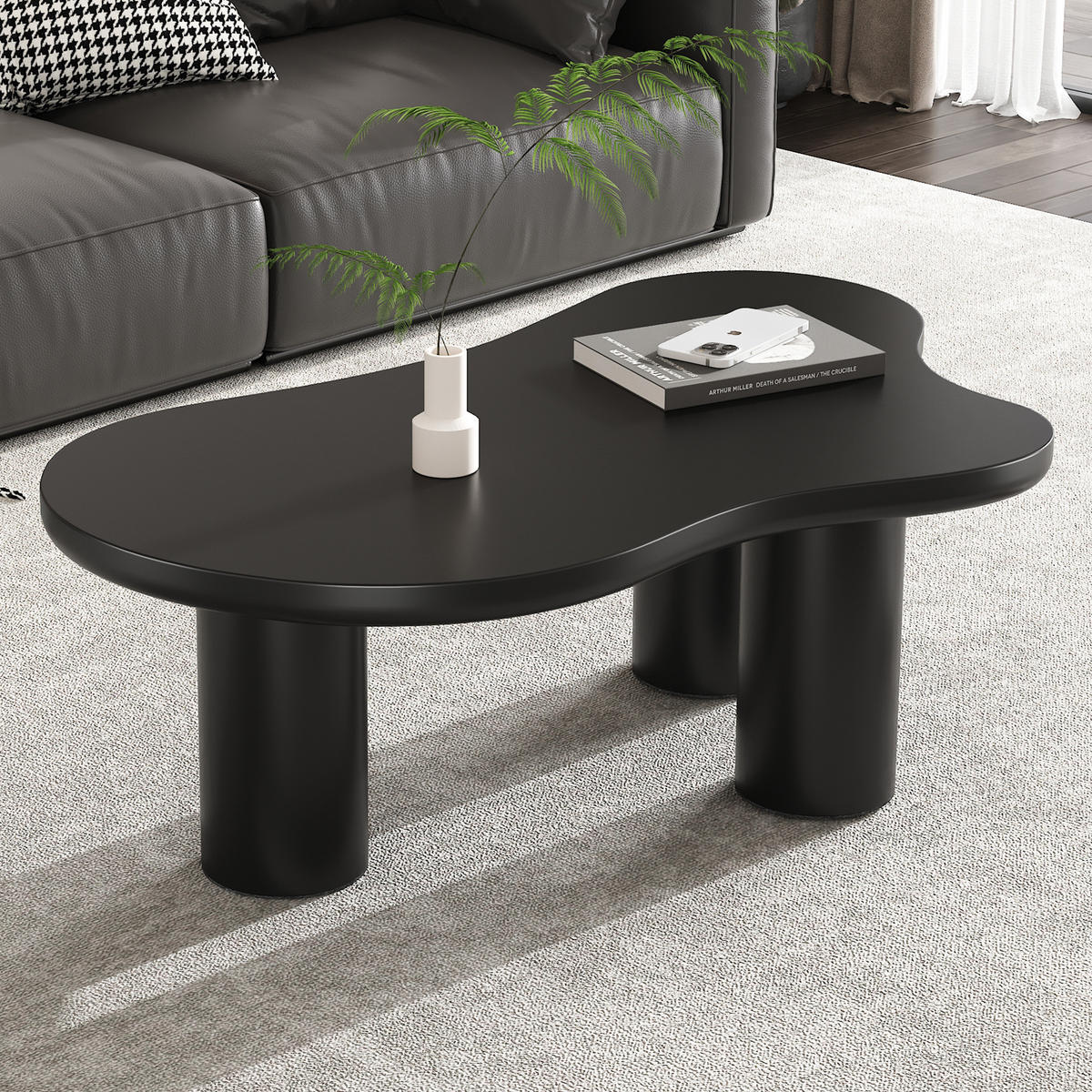 COUCHTISCH 107/66/40,5 cm in Schwarz mit MDF-Tischplatte in Wolkenform - Schwarz, Holzwerkstoff (107/66/40.5cm) - Flora Grace