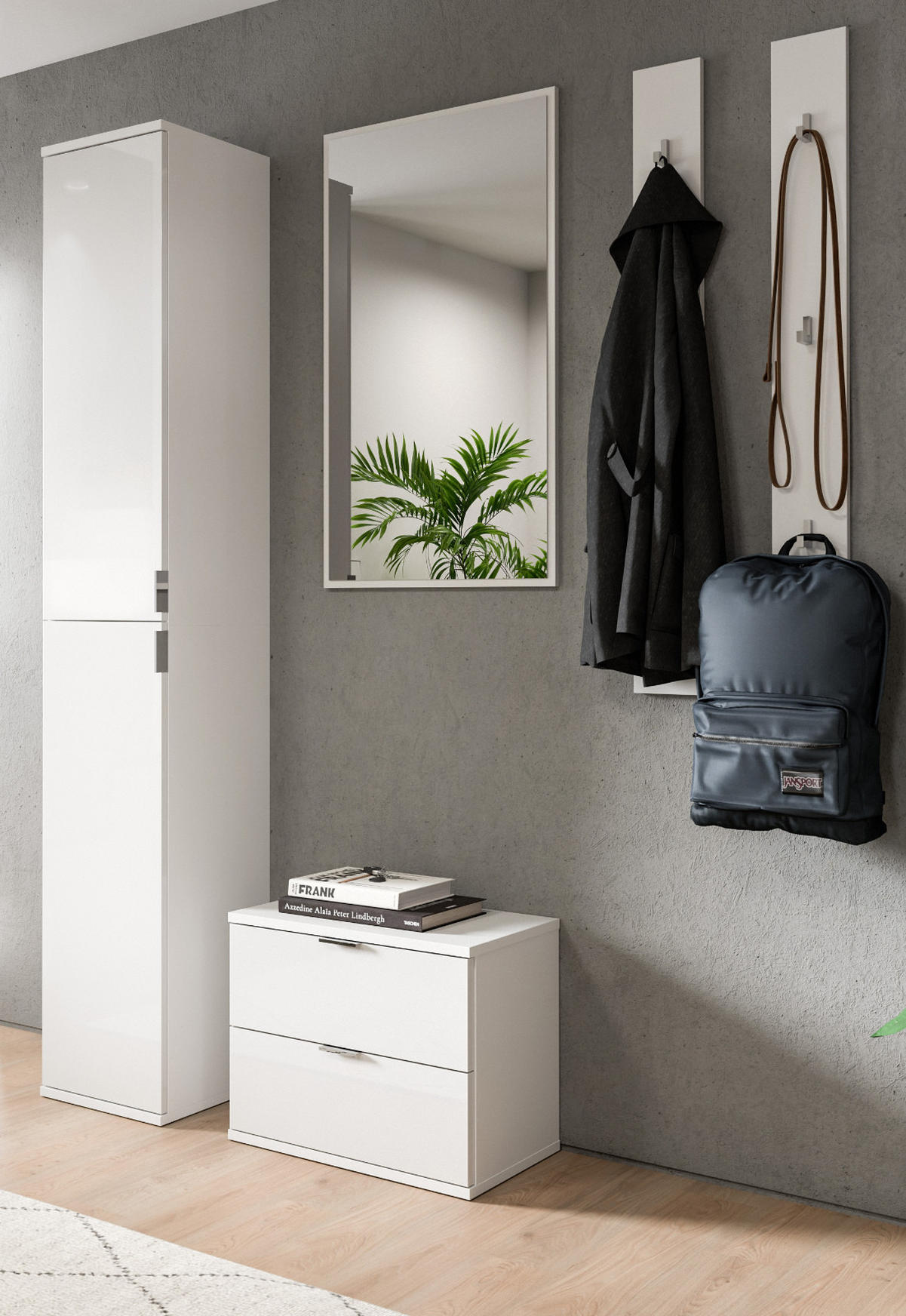 GARDEROBE Set 5-teilig weiß Hochglanz 153 cm, Flurmöbel mit viel Stauraum - Chromfarben/Weiß Hochglanz, Holzwerkstoff/Kunststoff (153/193/34cm) - Inn.Furn