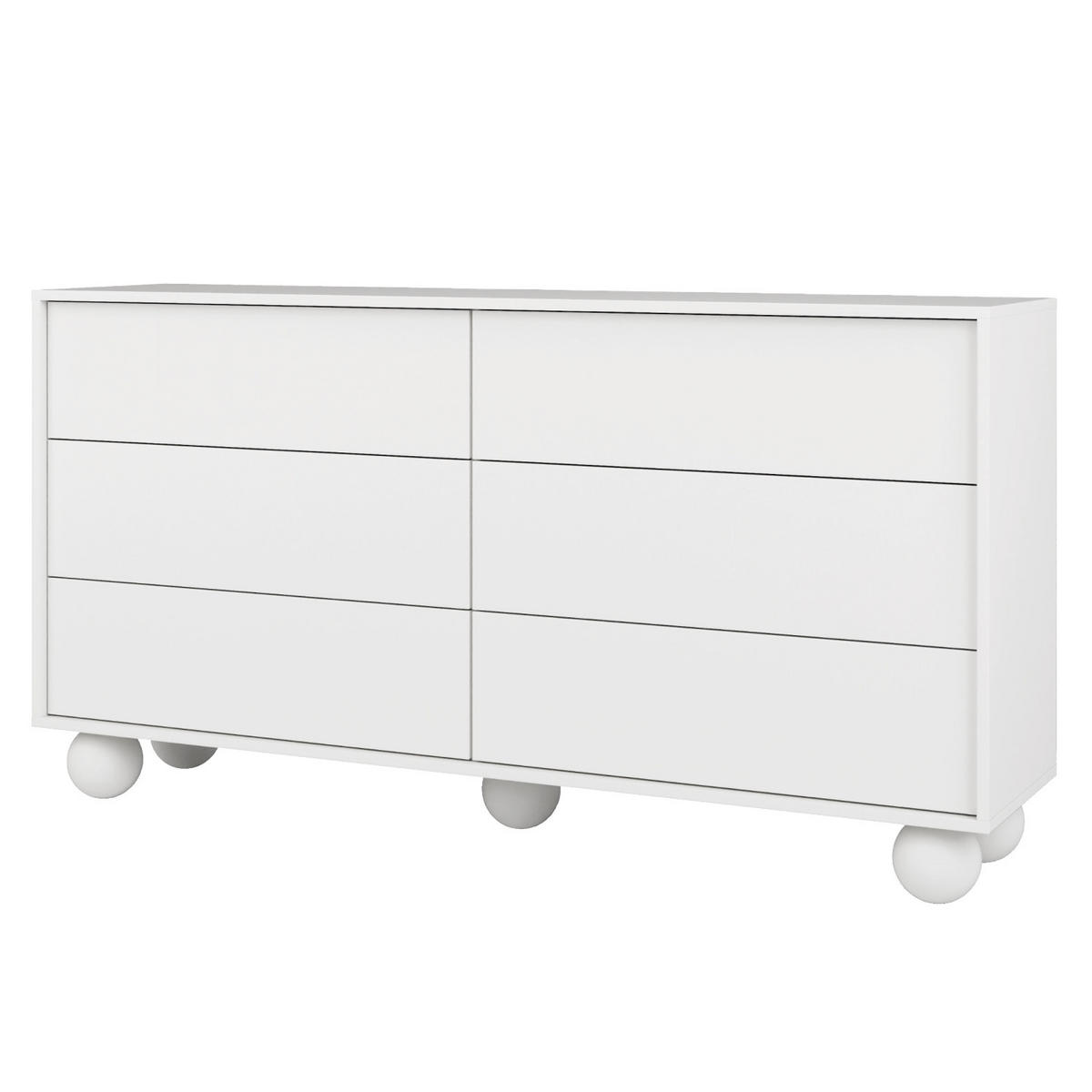 KOMMODE Adel mit 6 Schubladen und runden Füßen, 154 cm, Griffloss, Weiß - Weiß, Holzwerkstoff (154/81/38cm) - Beautysofa