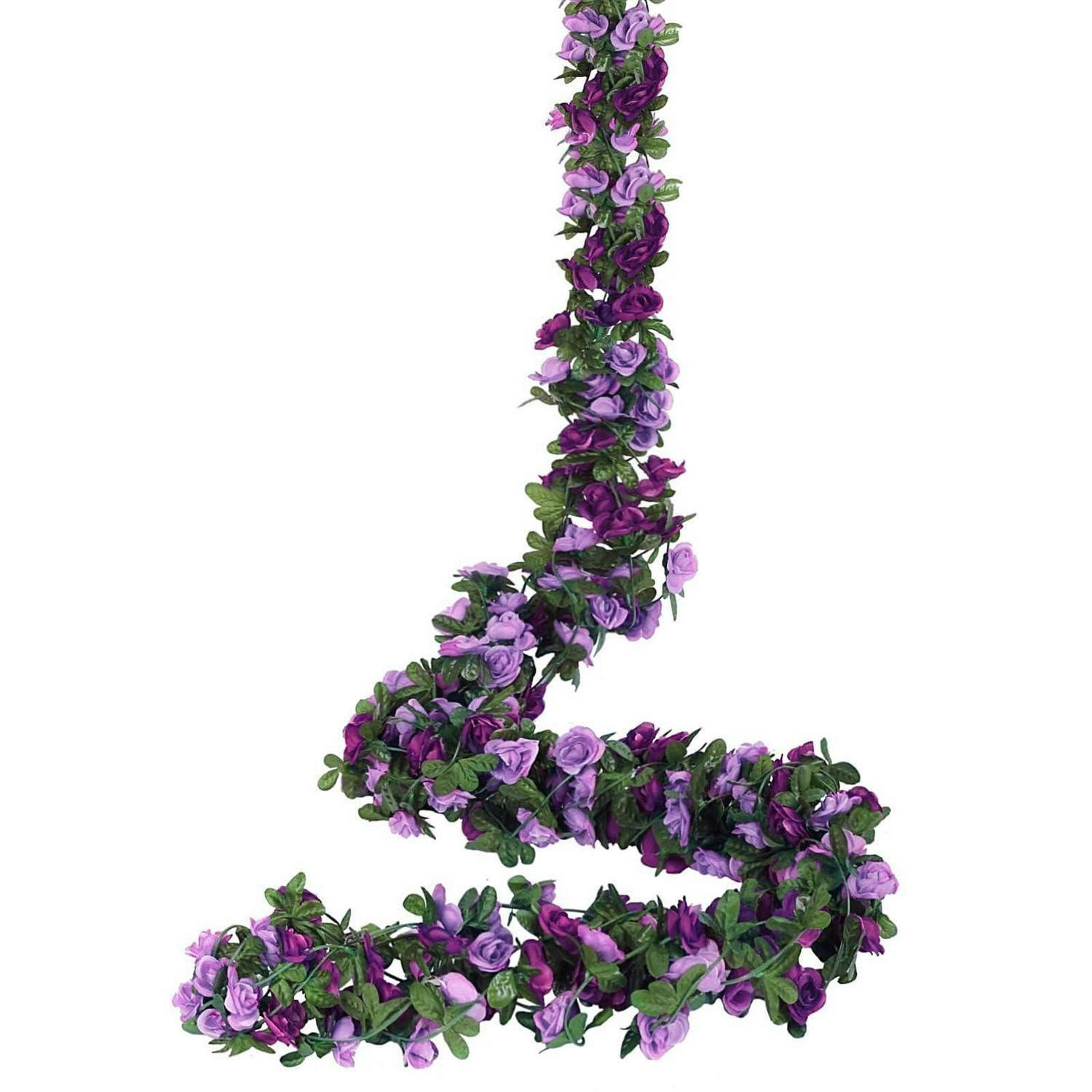 KÜNSTLICHE Blumengirlande 5 Stück Lila Rosen 2,45 m - Multicolor, Kunststoff (1cm)
