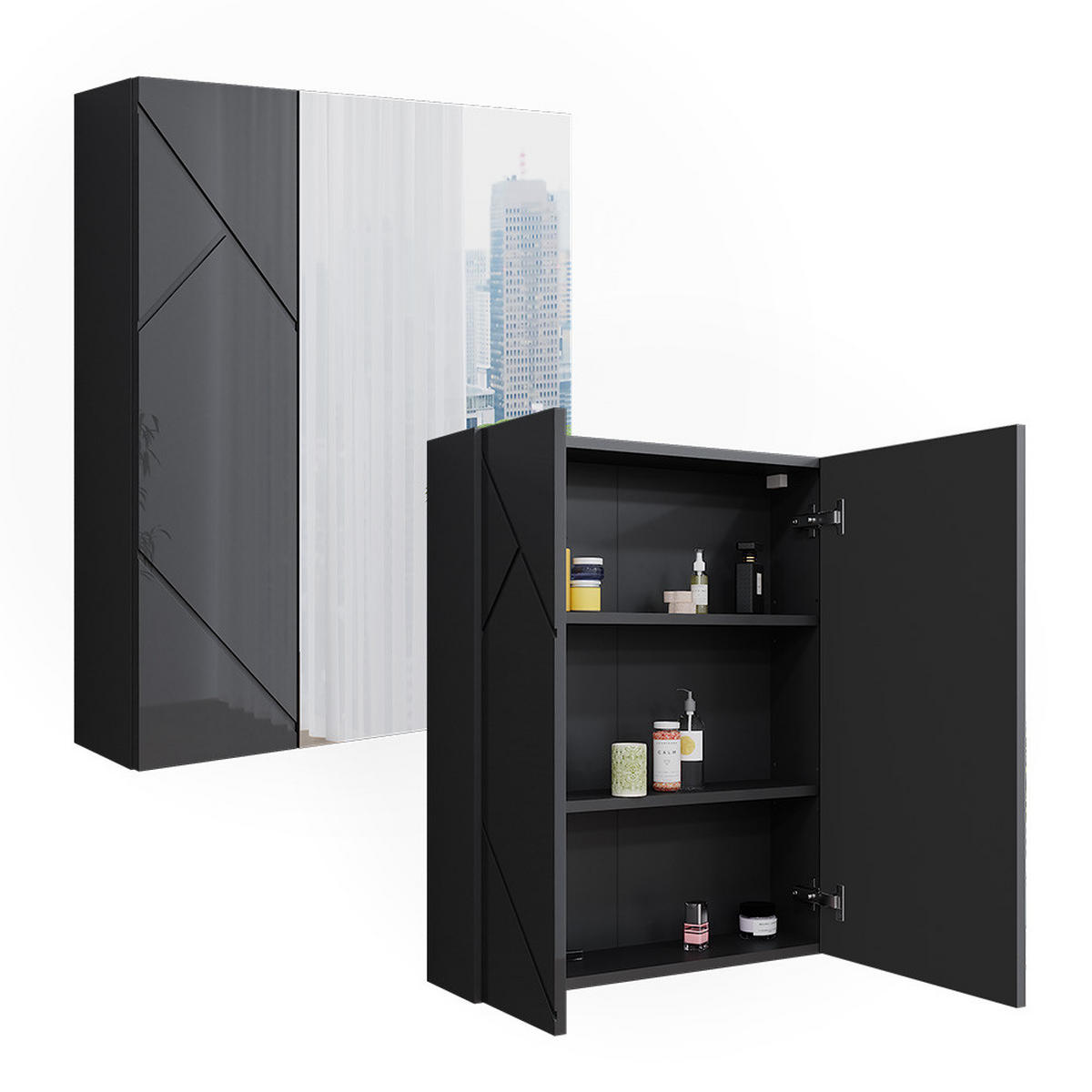 BADSPIEGELSCHRANK Irma Anthrazit/Anthrazit Hochglanz 60 x 75 cm - Anthrazit, Holzwerkstoff (60/75/17.2cm) - Vicco