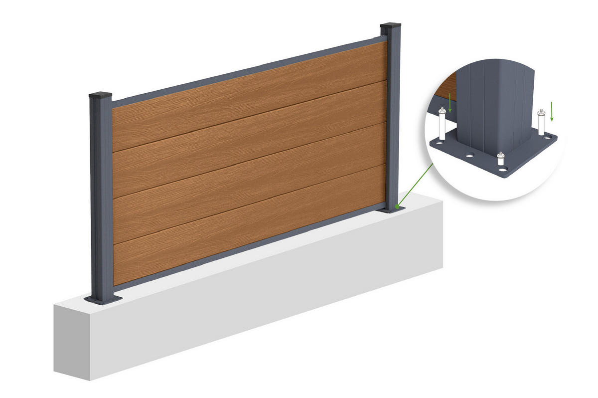 VERBUNDZAUN STOCKHORN 8 m, H. 90 cm, auf Teakholz-Sockel - Braun, Holzwerkstoff (200/90cm) - Casanoov