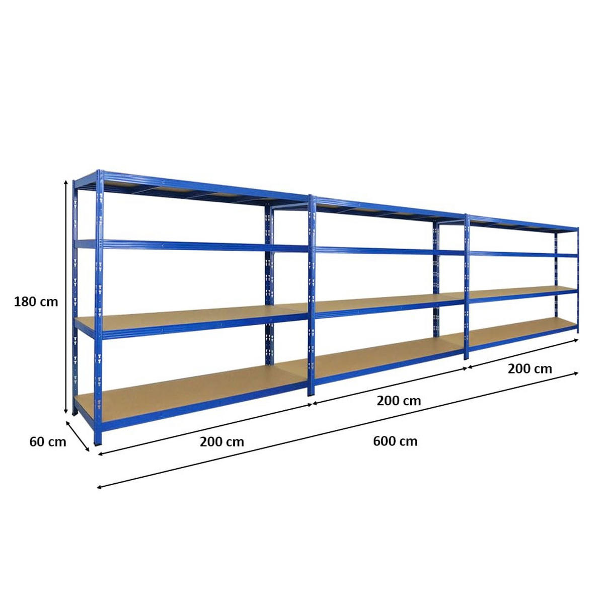 SCHWERLASTREGAL Goliath 3er-Set mit 3x 180x200x60 cm Fachlast 350 kg Blau - Blau, Metall (600/180/60cm) - PROREGAL