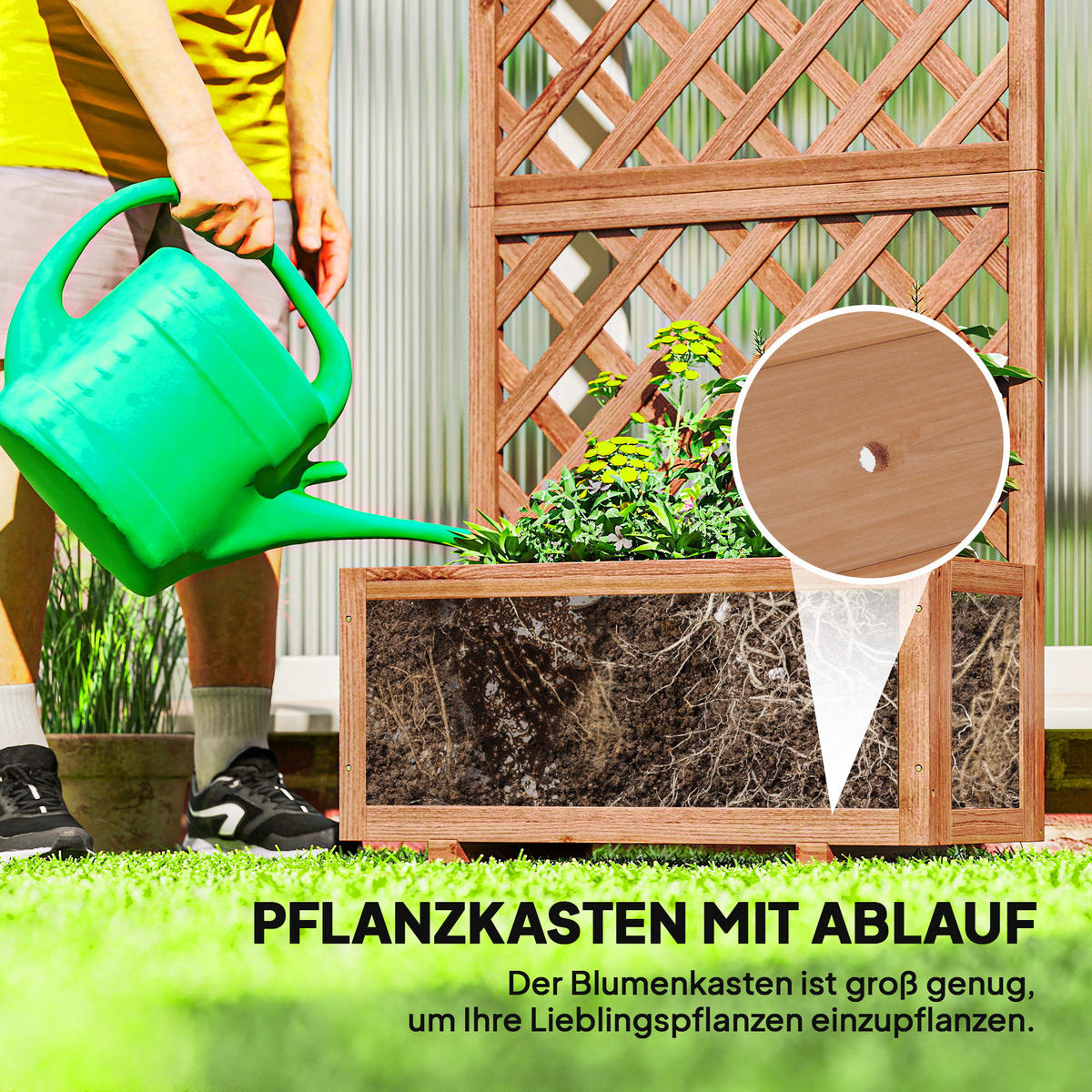 HOCHBEET Pflanzkasten mit Rankgitter, für Kletterpflanzen, Tannenholz, Orange - Fichtefarben, Holz (31.5/149.5/72.5cm) - Outsunny