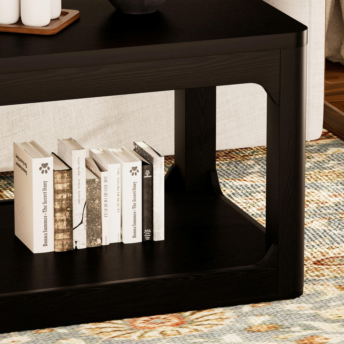 COUCHTISCH in Schwarz mit 2 Ablagefächern und 3 cm starker Tischplatte für Wohn- und Schlafzimmer, B100/T50/H44,5 cm - Schwarz, Holzwerkstoff (50/100/44.5cm) - STILVORA