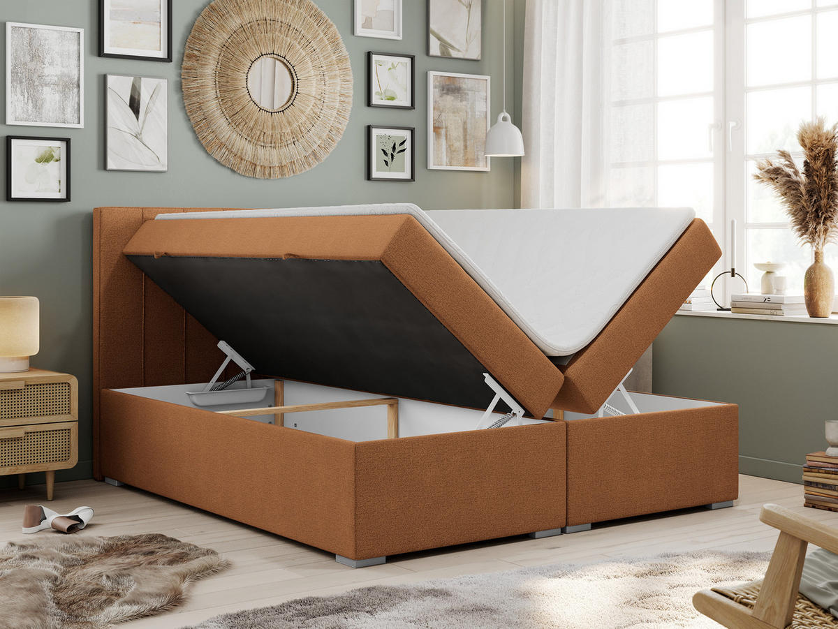 BOXBETT ALLY 140/200 Orange Struktur - H3 - Orange, Holz/Textil (140/200cm) - MKS