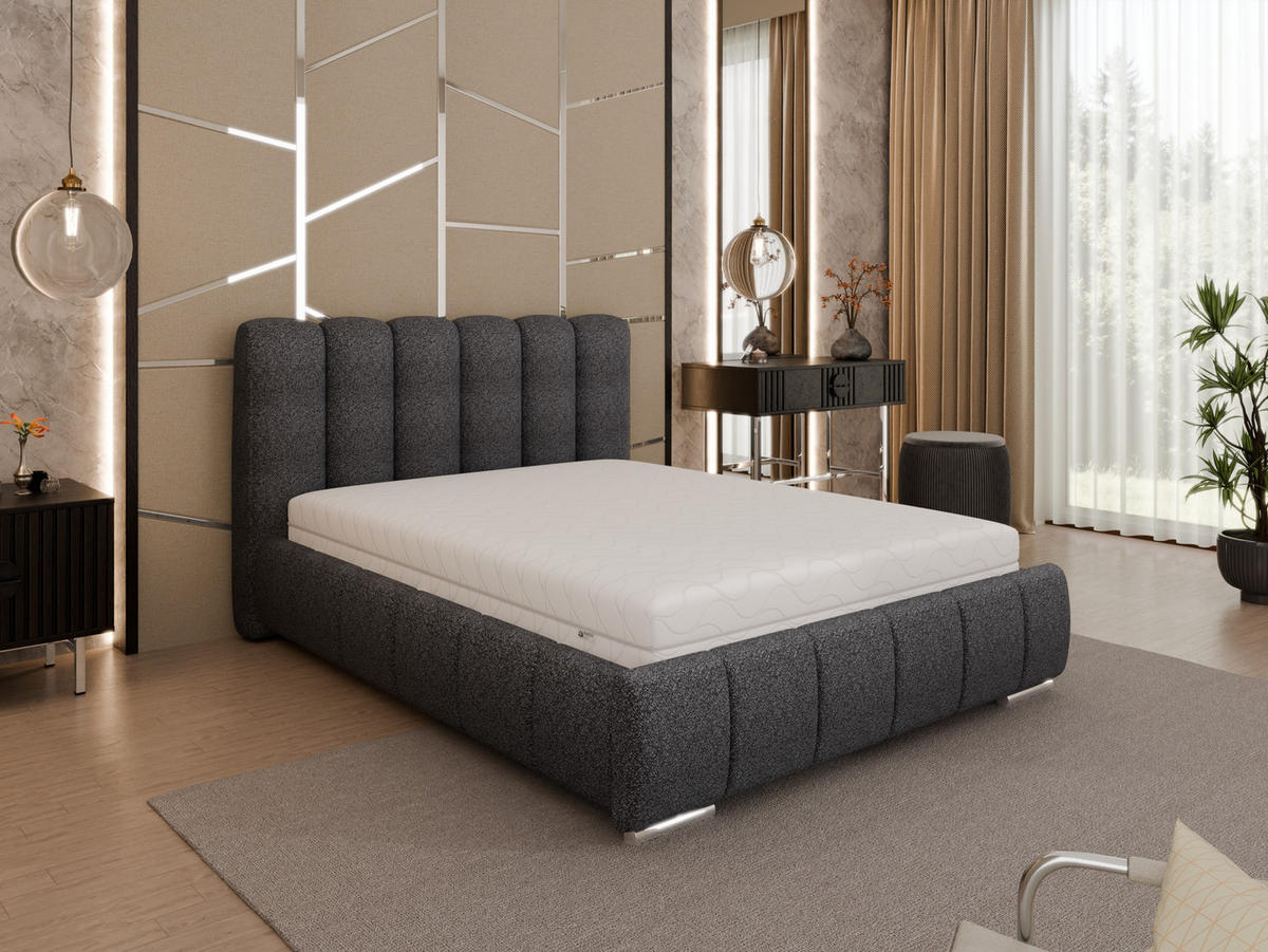 POLSTERBETT Zaira 140x200cm – Elegantes Polsterbett für modernen Wohnstil , Federkernmatratze Bonnel (18cm), Graphitfarben - Graphitfarben, Holz (140/200cm) - Panda Möbel