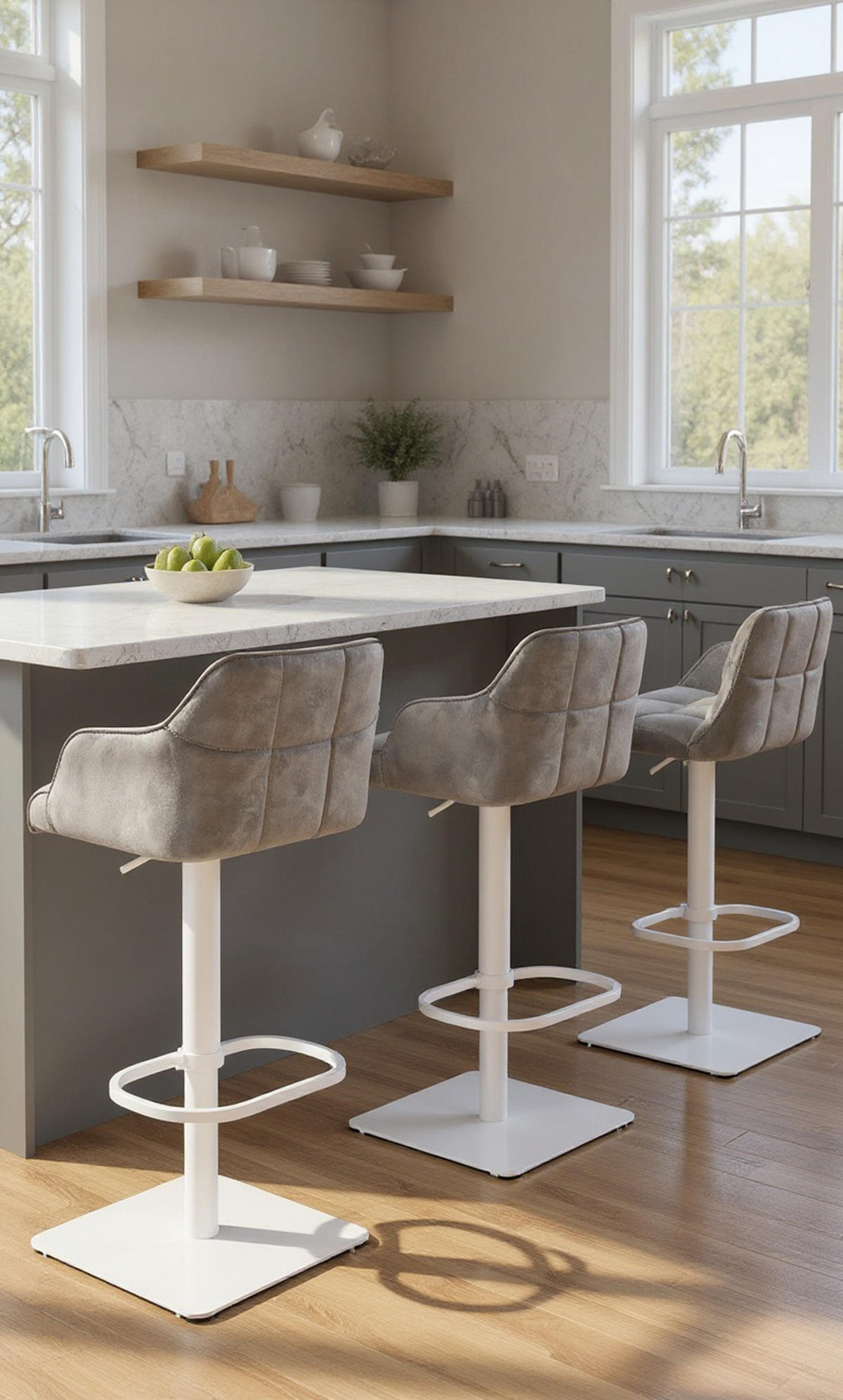 BARHOCKER Damaskus W Samt grau - Weiß/Grau, Textil/Metall (64/110/48cm) - TPFLiving