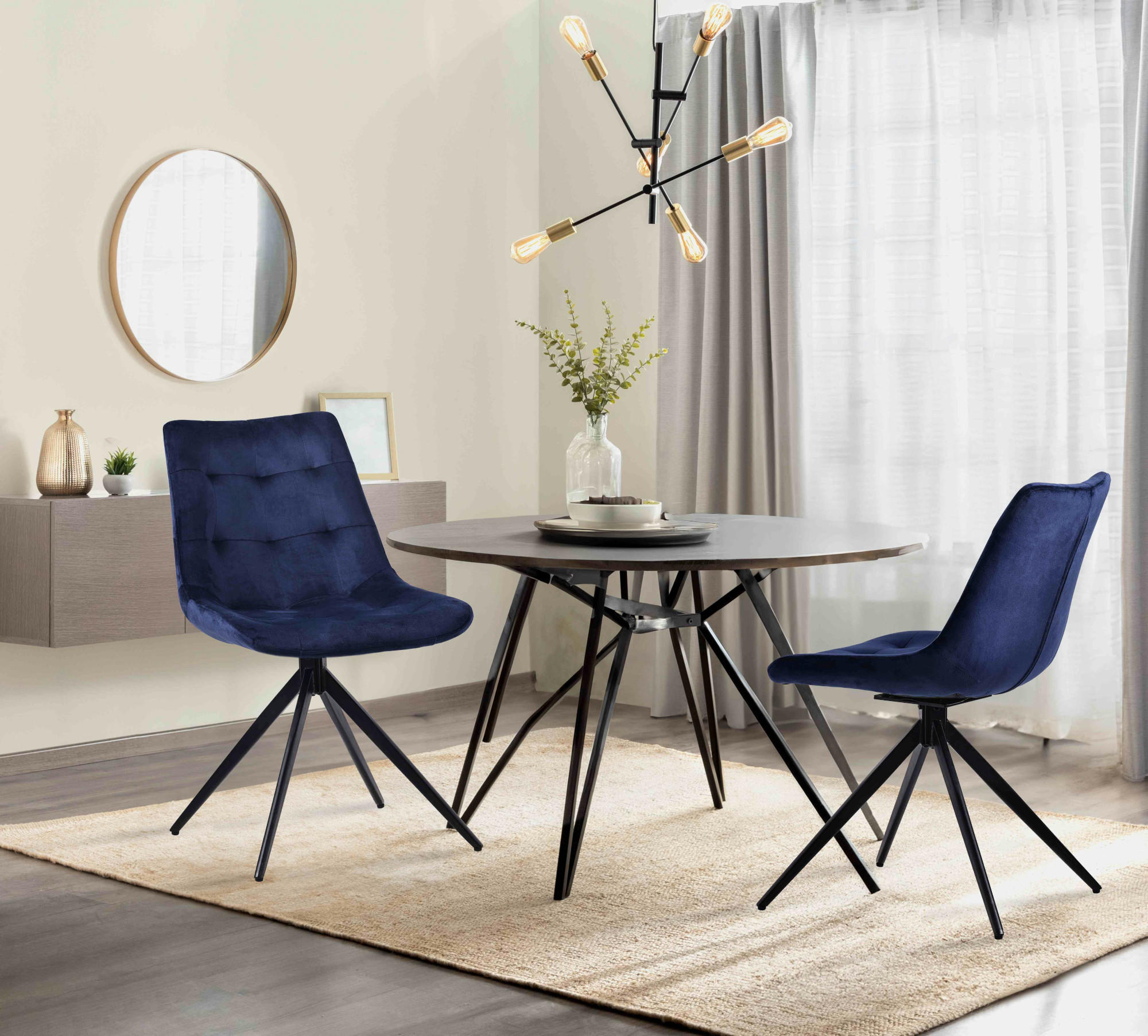 DREHSTUHL Samt dunkelblau - Schwarz/Dunkelblau, Textil/Metall (48/82/56cm) - CLP