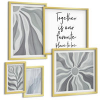 BILDER SET 5er Set - 50x50 cm & 20x30 cm & 40x60 cm Goldrahmen - Illustrationen mit floralen Pastellmustern - Goldfarben, Kunststoff (40/60cm) - TULUP