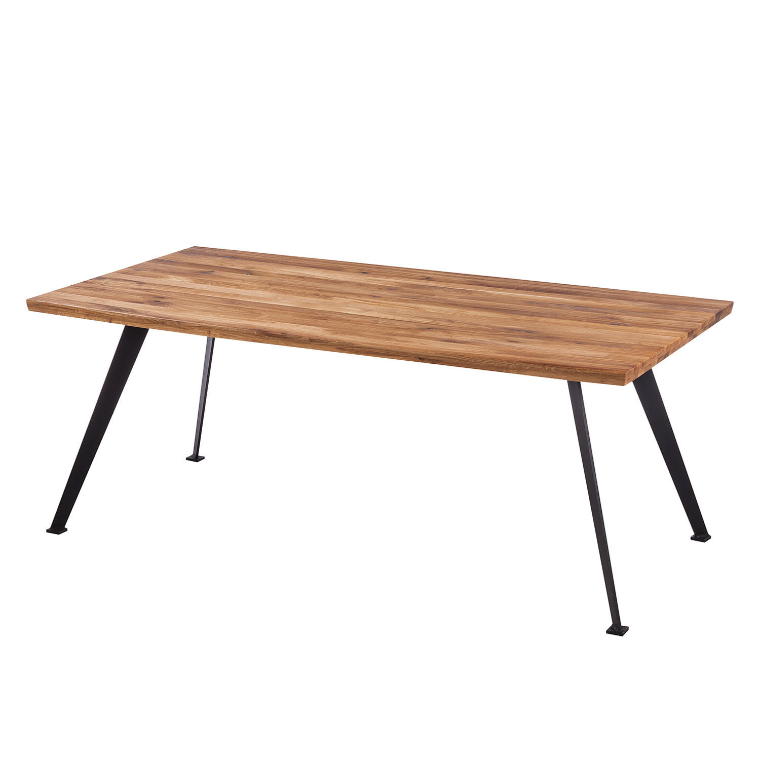 ESSTISCH - Eiche massiv / Metall - Eichefarben/Schwarz, Holz/Metall (100/200/77cm) - home24