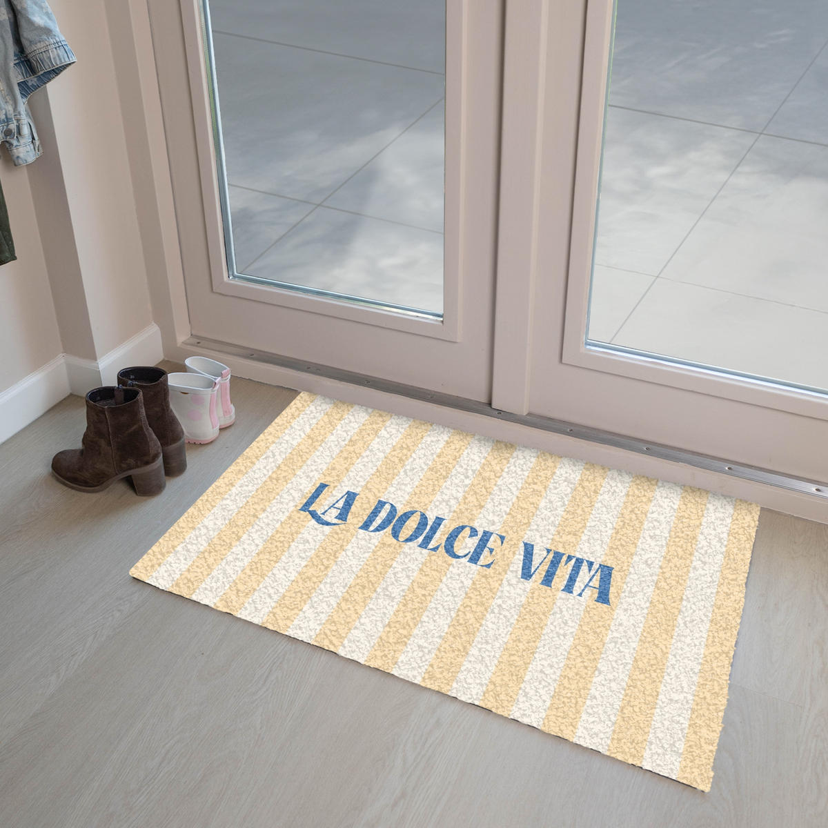 FUSSMATTE Blau – Gelb – Streifen – La Dolce Vita 90x60 cm - Hellgelb, Kunststoff (90/0.4cm) - MuchoWow