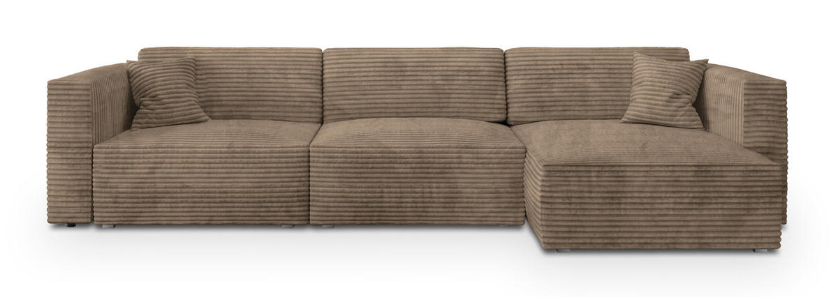 ECKSOFA TOLMO Beige Kordstoff mit Schlaffunktion - Beige, Holz (347/148cm) - MASSENO