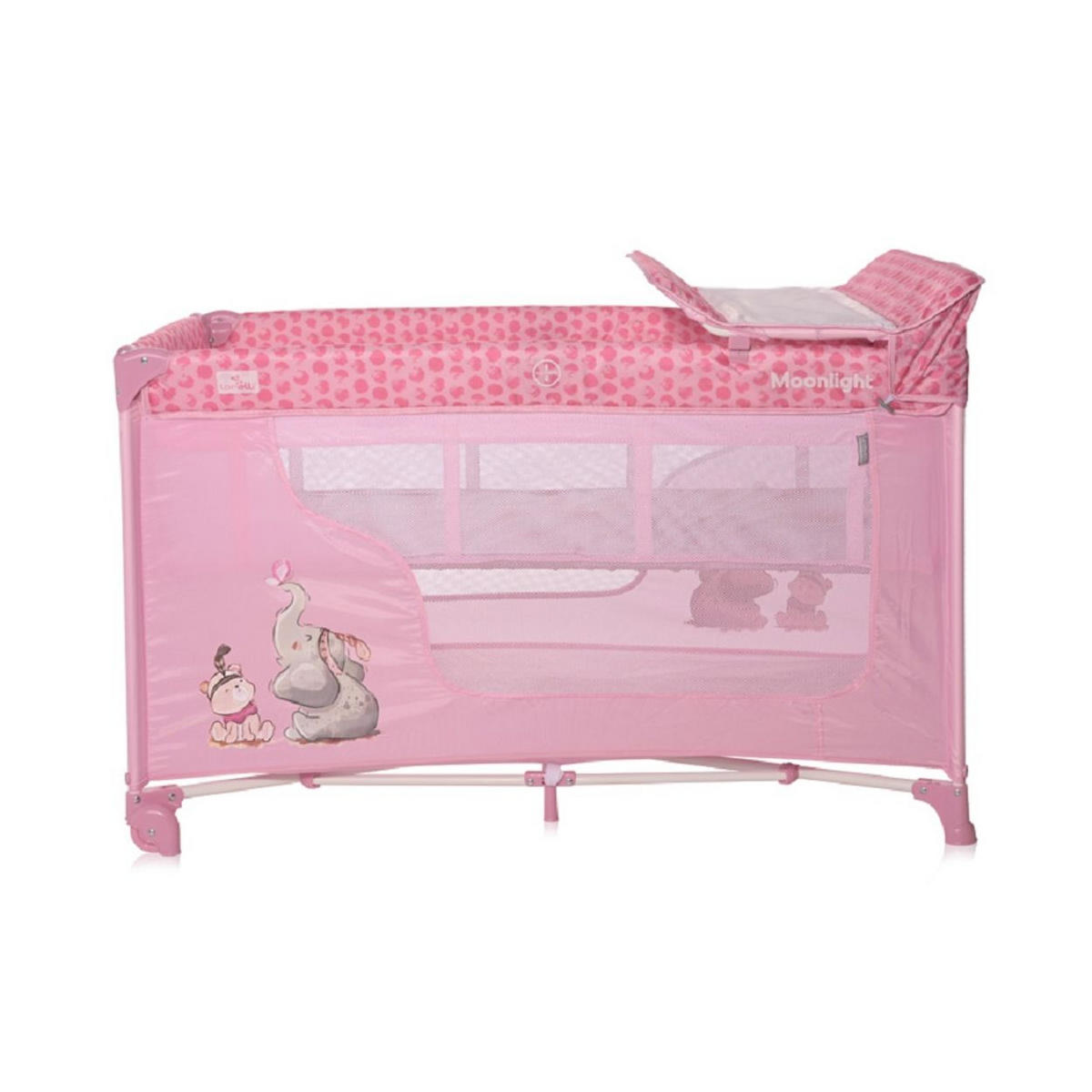 REISEBETT Moonlight rosa pink zwei Ebenen, faltbar, Wickelauflage, Matratze, Räder - Rosa, Kunststoff (60/120cm) - Lorelli