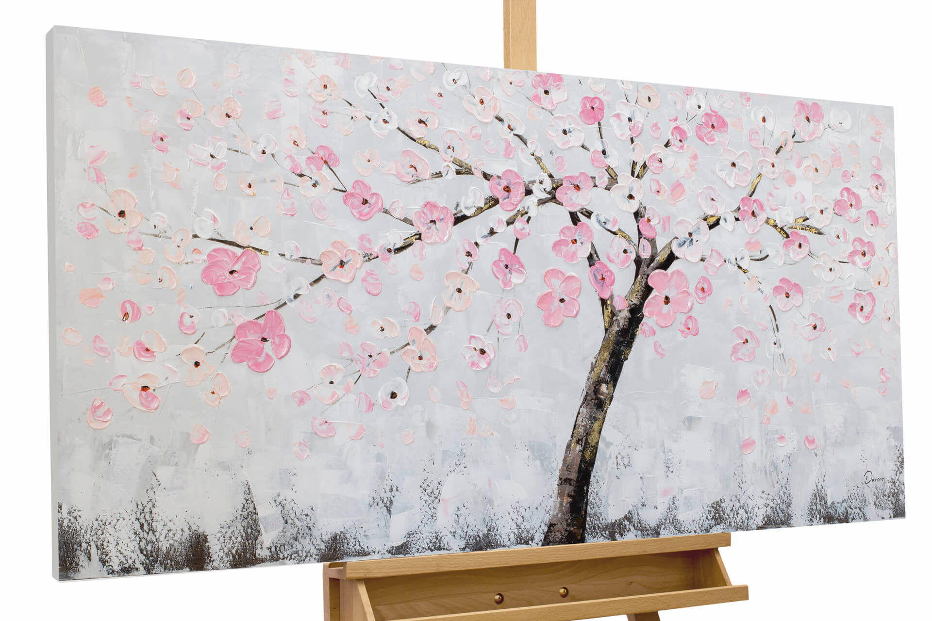 ACRYLBILD HANDGEMALT 120/60 cm - Pink/Grau, Holz/Textil (1.82/60cm) - KUNSTLOFT