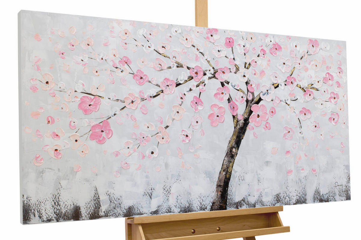 ACRYLBILD HANDGEMALT 120/60 cm - Pink/Grau, Holz/Textil (1.82/60cm) - KUNSTLOFT