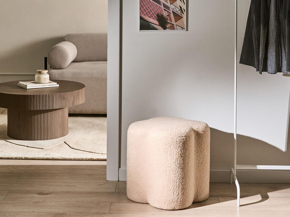POUF Bouclé Beige Mancos - Beige, Textil (41/44/35cm) - Beliani